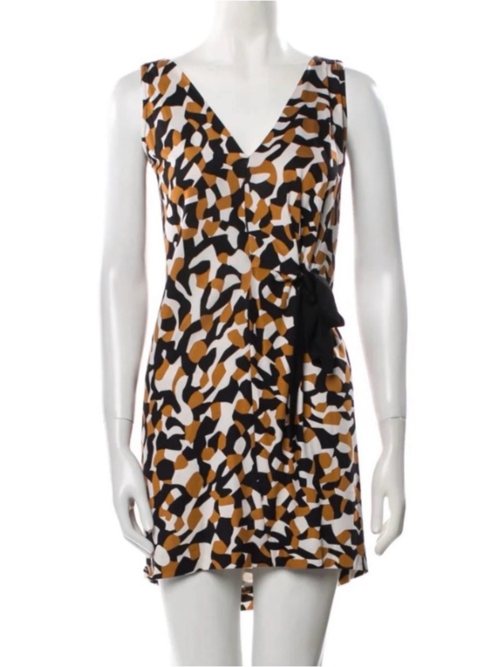 Diane von Furstenberg Sleeveless Silk Mini Wrap Dress Terrazzo Chic Accent Bow